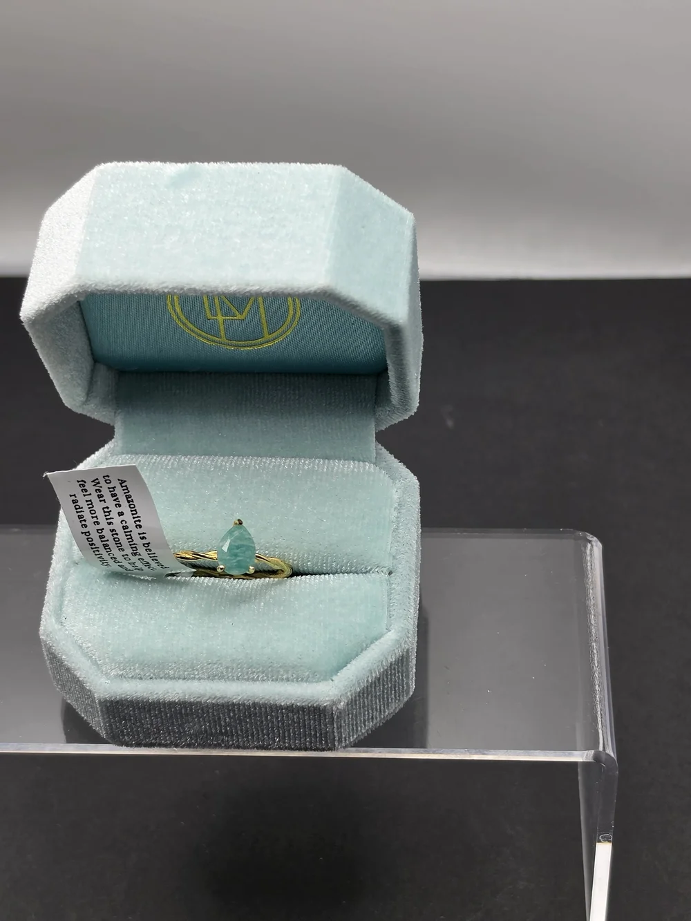 Gold Ring with Teardrop Amazonite Stone **SIZE 10!**